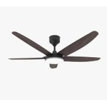 SUMMER WIND 5 Blades Modern Art Ceiling Fan with Light + Remote Control - 30+20W - 675x300x280mm - Black/Dark Wood