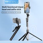 Generic K50 190cm  Wireless Selfie Stick Tripod with Bluetooth Remote & 1/4” Screw – for iOS & Android