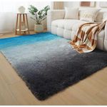 OMAMA HOME TEXTILE Soft Shaggy Area Rug – Gradient Plush Carpet for Living Room & Bedroom-Blue/Grey