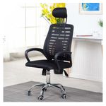 product_image_name-White Label-High Adjustable Swivel Office Mesh Chair - Neckrest  - Black -6