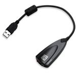 Virtual 7.1 Channel External USB Sound Card Adaptor - 3.5mm Jack - Black 