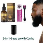 3-in-1 Beard Growth Biotin Oil + Derma Roller + Beard Comb – Fast Beard Growth Kit for Men- Black