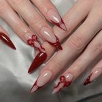 Generic 24pcs Long Teardrop Nails with Red French Tip & 3D Gel Drop Bow Design