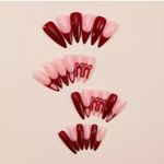 Generic 24pcs Long Teardrop Nails with Red French Tip & 3D Gel Drop Bow Design - image 2
