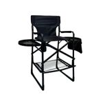 Professional Portable Folding Tall Makeup Director Chair with Side Tables & Storage Pouch - Black