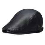 product_image_name-Fashion-Adjustable Leather Newsboy Beret Cap - Black-3