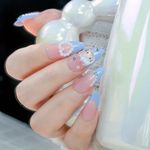 product_image_name-Generic-24pcs Blue Almond French Press On Nails with Hello Kitty 3D & Rhinestone Tips, Pink & Sky Blue Pastel Artificial Nails for Women-1