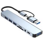 product_image_name-Generic-USB + Type-C 7-in-1 Hub with Free 3-in-1 Charging Cable, Dual Interface, 4 USB 2.0 + 1 USB 3.0 + 2 Type-C, Plug & Play, Compact Aluminum Design-2