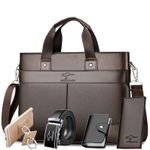 product_image_name-Generic-5 Pieces/Set Business Briefcase 15 Inch Laptop Bag Men PU Leather Men Bag - Brown-1