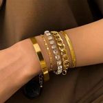 product_image_name-SXCHEN-5 Pack - Fashion Personalized Diamond Bracelet for Women - Gold with Rhinestones-8