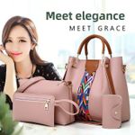 product_image_name-Generic-Fashionable Women's Bag 4-Piece Leather Shoulder Bag / Handbags Set - Pink-2