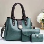 3 in 1 Ladies Medium Size Tote Luxury Leather Women Hand Bags Shoulder Bag For Women High Quality - Green