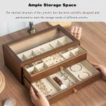 product_image_name-Generic-Brown 3-drawer jewelry storage box, glass-top wooden jewelry box, transparent display jewelry storage box-3