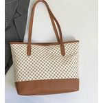 GALUIN Beige vintage monogram tote bag, brown leather patchwork large capacity shoulder bag - image 3