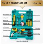 16-in-1 Household Repair Hand Tool Set JG-816A, Complete Home Hardware Kit with Plastic Storage Toolbox, Hammer, Pliers, Adjustable Spanner, Screwdriver Set, Measuring Tape for Home DIY & Electrical Repair Ghana Home Use