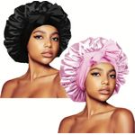 Premium Extra Large Silk Satin Bonnet with Wide Tie Band – Adjustable Hair Wrap for Sleeping – 2PCS Multicolors