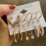 Fashion  Set Of 9 Hoops,Studs & Pearl Earring Set