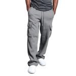 Kepokasn Men's Cargo Pants with Drawstring Waist and Multiple Pockets-Light Grey