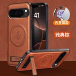 Google Pixel 10 Pro High Quality MAGSAFE, Wireless Charging luxury leather Case With Kick-Stand-Brown