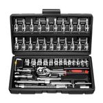 46Pcs Socket Wrench Set - Auto Repair Tool Kit Black