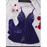 Fashion Women's Lingerie Nightware With G-String - Blue - image 2