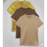 3PCS Unisex Gold Brown Tan Round Neck T-Shirts 