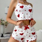 Fashion  Two piece satin nightwear RED
