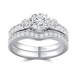 White Label 2 Piece No Fade Real Sterling Silver Engagement/ Wedding Ring - Silver