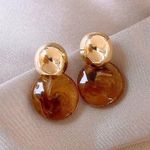 Amber Gold Double Ball Earrings - Women's Jewelry, Casual/Daily Accessory