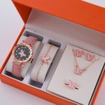 product_image_name-General-UPHUI 6-in-1 Women's Watch Set Earrings Necklace Ring Bracelet Pink Jewelry Set-2