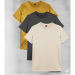 3PCS Unisex Gold Dark Gray Cream Round Neck T-shirts 