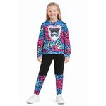 SHEIN Kids 2 Piece Cotton Clothing Set Long Sleeved Top Pants Outfit For Girls- Multicolor