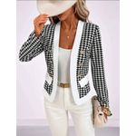 product_image_name-Fashion-Women's Stylish Cardigan Houndtooth Long-Sleeve Jacket - Business/Corporate Ladies Blazer (Contrast Open Front)-1