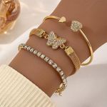 product_image_name-Fashion-Set of Butterfly Bracelet for Women, Exquisite Love Zircon Statement Bracelet Set, Fashionable Party Banquet Jewelry Accessories Gifts-1
