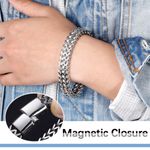 product_image_name-ARHANORY-Men's Stainless Steel Bracelet with Magnetic Buckle Braided Keel Chain Hip Hop Rapper Jewelry - Silver-4