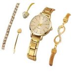 product_image_name-Generic-4pcs Set of Stylish Minimalist Roman Numeral Quartz Watch and Bracelet Combo- Gold-2