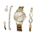 product_image_name-Generic-4pcs Set of Stylish Minimalist Roman Numeral Quartz Watch and Bracelet Combo- Gold-3