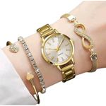 product_image_name-Generic-4pcs Set of Stylish Minimalist Roman Numeral Quartz Watch and Bracelet Combo- Gold-4