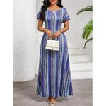 product_image_name-CALLIARA-Highly Elastic Ethnic Print Boho Style Blue Maxi Ladies Dresses for Women-2