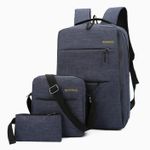 Generic 3pcs Backpack Waterproof Laptop/School With USB Backpack-Blue