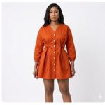 Fashion Corset-Detaild, button-front flared mini dress- Orange