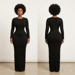 Fashion Black Long Sleeve Ribbed Maxi Dress - image 3