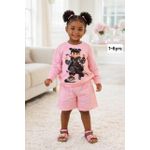 1-6 Years 2PCS Baby Girls Summer Print Dress Outfits - Pink/Multicolor
