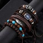 product_image_name-Generic-6-in-1 Beaded & Braided Leather Bracelet Set – Evil Eye Charm – Brown & Turquoise-2