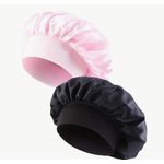 product_image_name-Bluebonnet-2pcs × Silk Bonnet For Sleeping Hair Wrap Head Cover Scarf Protect Braids Bonnet Silk Bonnet Satin Bonnet Hair Sleep Cap - Super Jumbo Hair Wrap Cap for Braids, Wigs & Natural Hair – Luminous Night Protection Bonnet - Pink/Black-5
