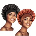 product_image_name-Bluebonnet-2pcs × Silk Bonnet For Sleeping Hair Wrap Head Cover Scarf Protect Braids Bonnet Silk Bonnet Satin Bonnet Hair Sleep Cap - Super Jumbo Hair Wrap Cap for Braids, Wigs & Natural Hair – Luminous Night Protection Bonnet - Pink/Black-8