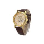 Luxury Leather Skeleton Wrist Watch - Brown/Gold