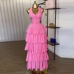 Fashion Clasic halter v neck with multi layer skirt
