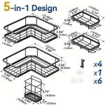 product_image_name-Generic-5Pcs Corner Shower Caddy Shelf Set – Rustproof No-Drill Bathroom Organizer with Heavy Duty Adhesives for Smooth Tile, Glass, Marble, and Metal Surfaces - Black-2