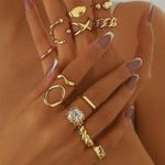 product_image_name-CALLIARA-Niche Geometric Gold Ring Set, Irregular Open Ring, Vintage Stackable High-End Rings for Women-2